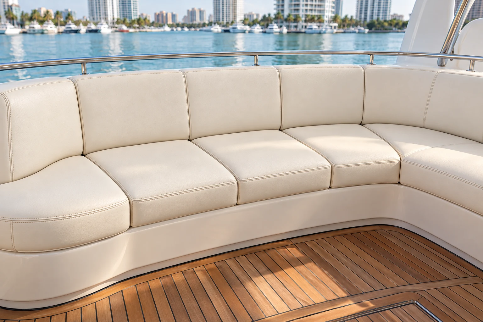 diamond stitched ivory yacht upholstery